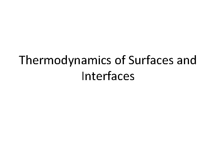 Thermodynamics of Surfaces and Interfaces 