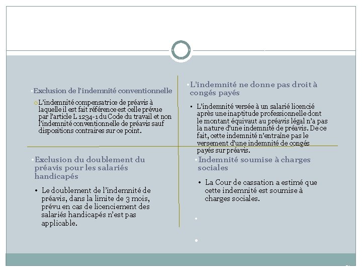  • Exclusion de l’indemnité conventionnelle L’indemnité compensatrice de préavis à laquelle il est