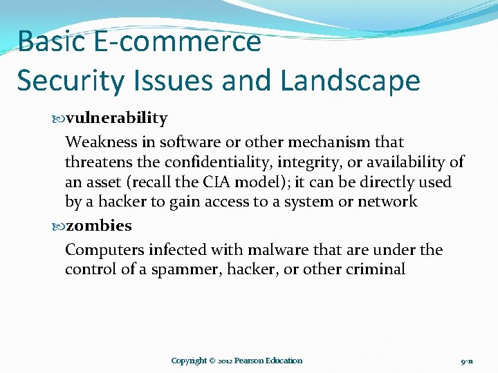 Basic E-commerce Security Issues and Landscape vulnerability Weakness in software or other mechanism that Basic E-commerce Security Issues and Landscape vulnerability Weakness in software or other mechanism that
