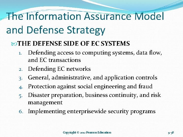 The Information Assurance Model and Defense Strategy THE DEFENSE SIDE OF EC SYSTEMS 1. The Information Assurance Model and Defense Strategy THE DEFENSE SIDE OF EC SYSTEMS 1.