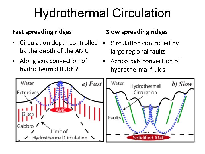 Hydrothermal Circulation Fast spreading ridges Slow spreading ridges • Circulation depth controlled • Circulation Hydrothermal Circulation Fast spreading ridges Slow spreading ridges • Circulation depth controlled • Circulation