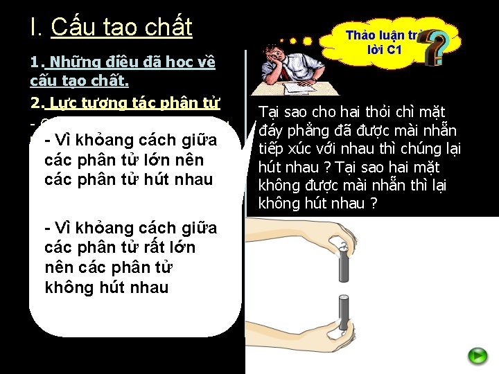 I. Cấu tạo chất 1. Những điều đã học về cấu tạo chất. 2.