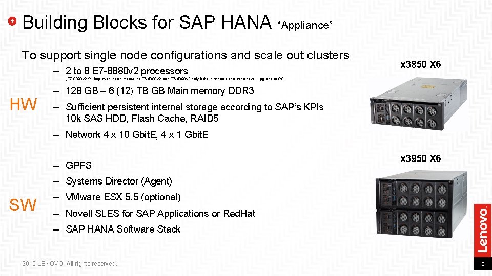 Building Blocks for SAP HANA “Appliance” To support single node configurations and scale out Building Blocks for SAP HANA “Appliance” To support single node configurations and scale out