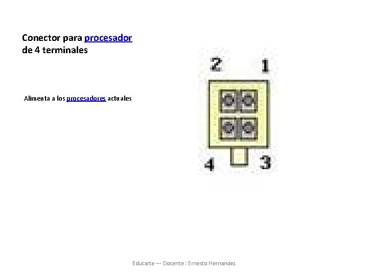 Conector para procesador de 4 terminales Alimenta a los procesadores actuales Educarte --- Docente