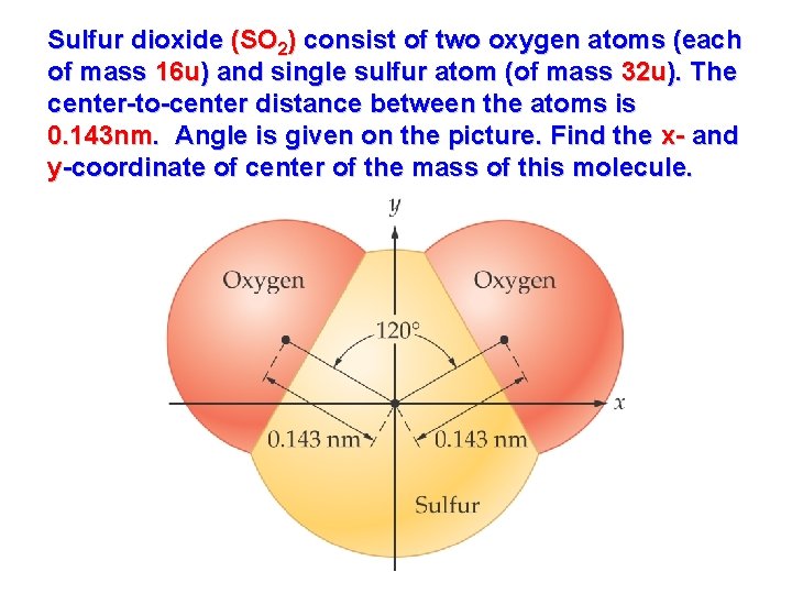 Sulfur dioxide (SO 2) consist of two oxygen atoms (each of mass 16 u) Sulfur dioxide (SO 2) consist of two oxygen atoms (each of mass 16 u)