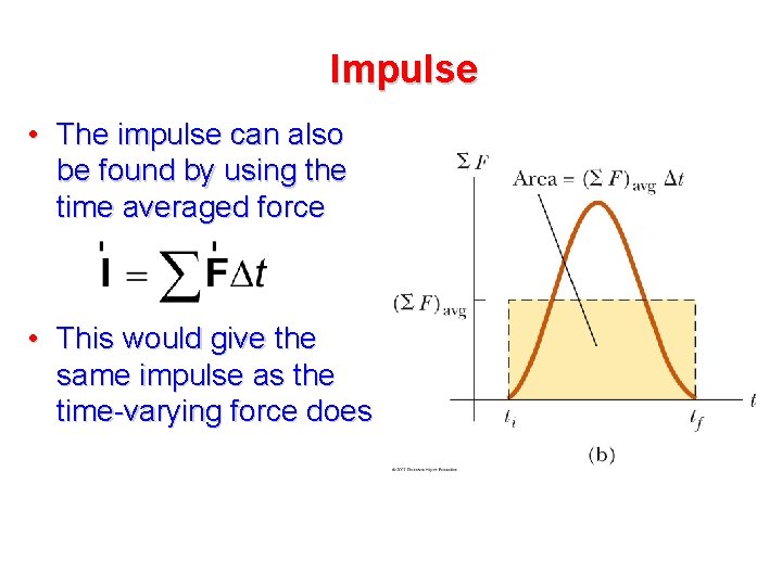 Impulse • The impulse can also be found by using the time averaged force Impulse • The impulse can also be found by using the time averaged force