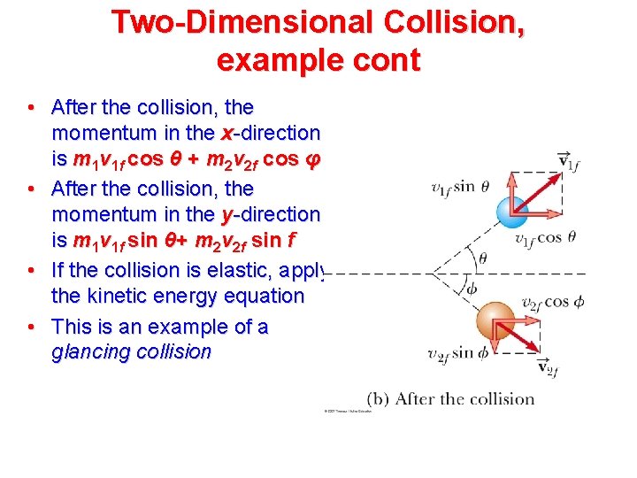 Two-Dimensional Collision, example cont • After the collision, the momentum in the x-direction is Two-Dimensional Collision, example cont • After the collision, the momentum in the x-direction is
