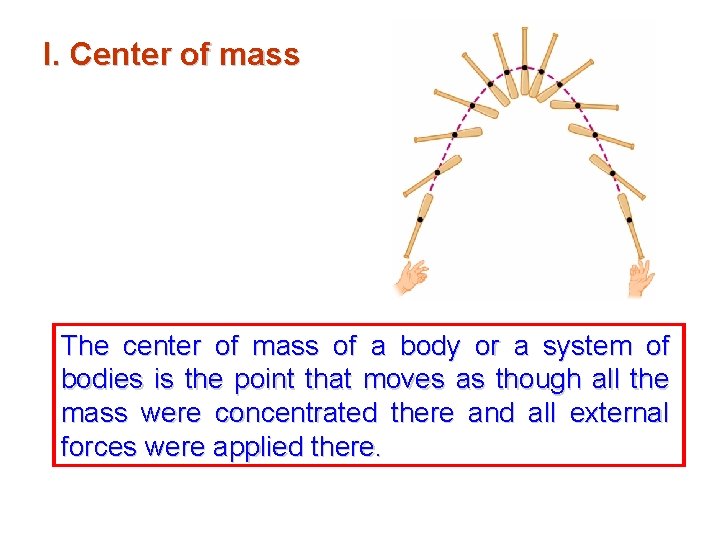 I. Center of mass The center of mass of a body or a system I. Center of mass The center of mass of a body or a system