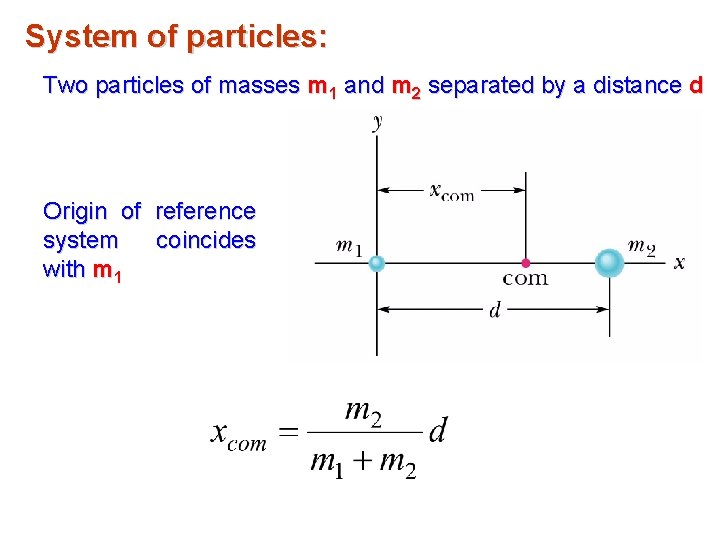 System of particles: Two particles of masses m 1 and m 2 separated by System of particles: Two particles of masses m 1 and m 2 separated by