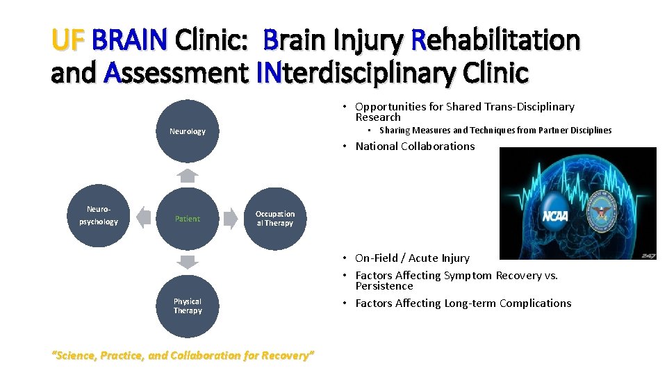 UF BRAIN Clinic: Brain Injury Rehabilitation and Assessment INterdisciplinary Clinic • Opportunities for Shared