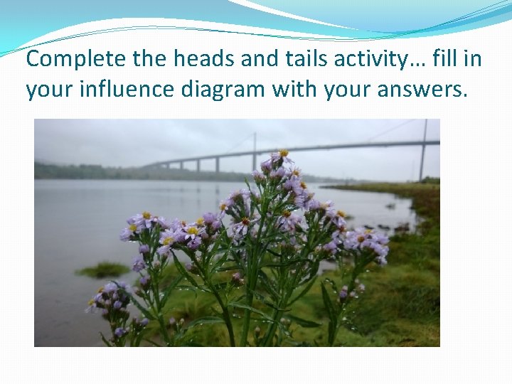 Complete the heads and tails activity… fill in your influence diagram with your answers.