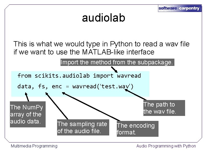 audiolab This is what we would type in Python to read a wav file