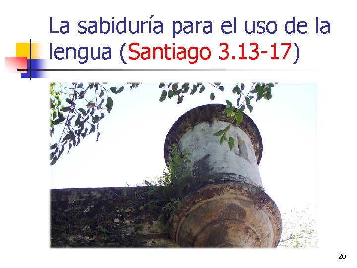 La sabiduría para el uso de la lengua (Santiago 3. 13 -17) 20 