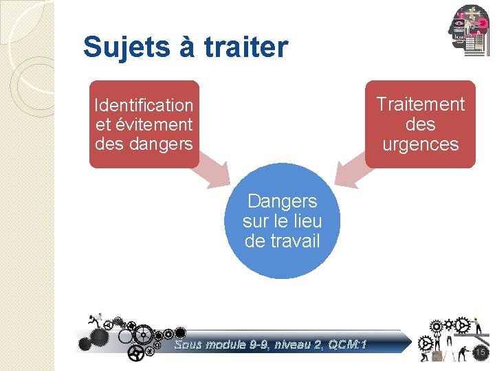 Sujets à traiter Traitement des urgences Identification et évitement des dangers Dangers sur le Sujets à traiter Traitement des urgences Identification et évitement des dangers Dangers sur le