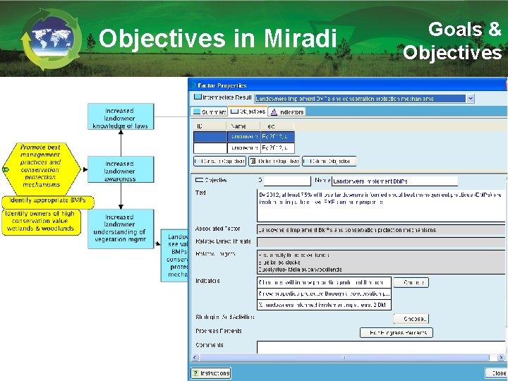 Objectives in Miradi Goals & Objectives 