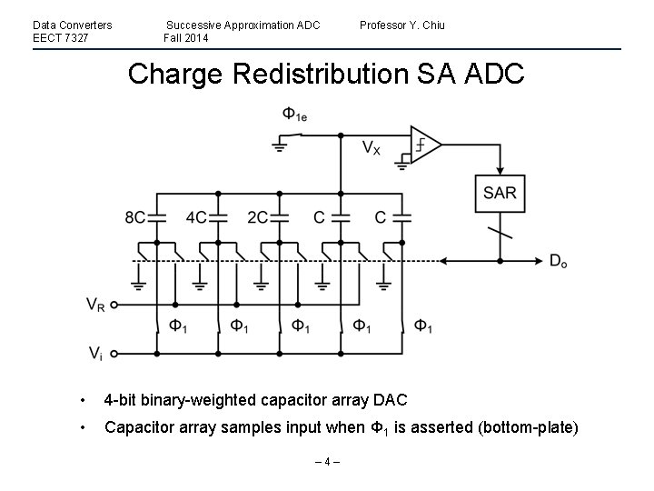 Data Converters EECT 7327 Successive Approximation ADC Fall 2014 Professor Y. Chiu Charge Redistribution