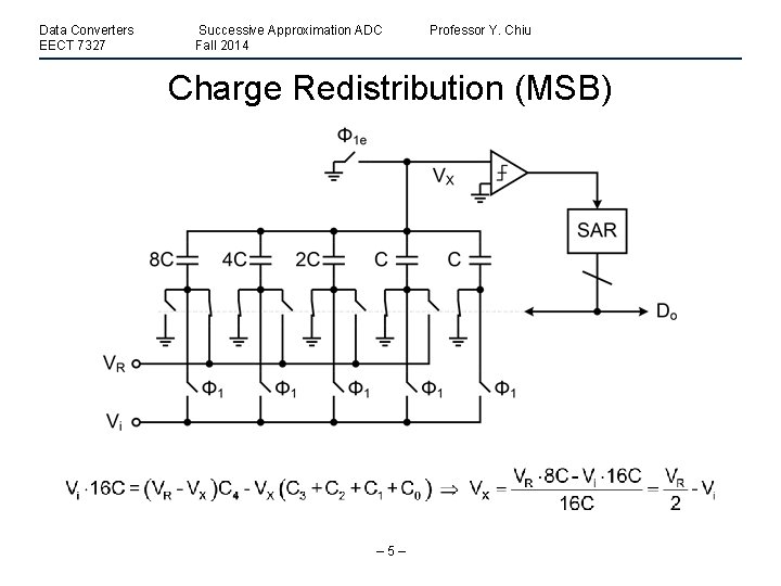 Data Converters EECT 7327 Successive Approximation ADC Fall 2014 Professor Y. Chiu Charge Redistribution