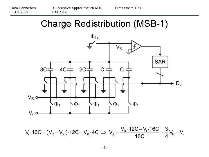 Data Converters EECT 7327 Successive Approximation ADC Fall 2014 Professor Y. Chiu Charge Redistribution