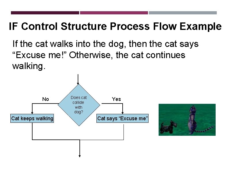 IF Control Structure Process Flow Example If the cat walks into the dog, then