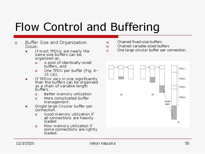 Flow Control and Buffering o Buffer Size and Organization Issue: n n n 12/3/2020