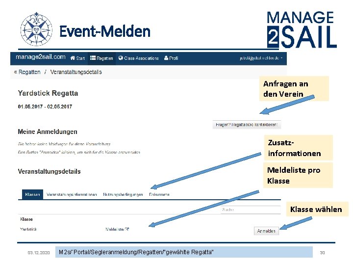 Event-Melden Anfragen an den Verein Zusatzinformationen Meldeliste pro Klasse wählen 03. 12. 2020 M