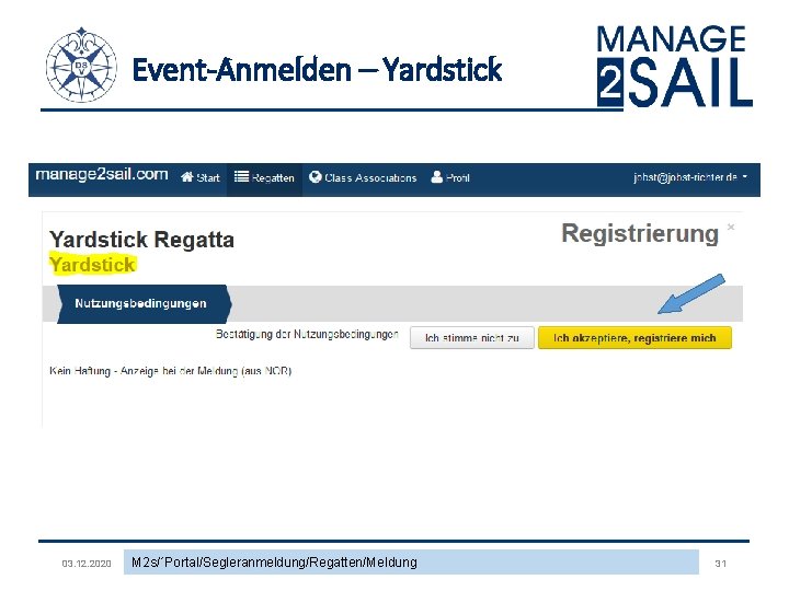 Event-Anmelden – Yardstick 03. 12. 2020 M 2 s/´Portal/Segleranmeldung/Regatten/Meldung 31 