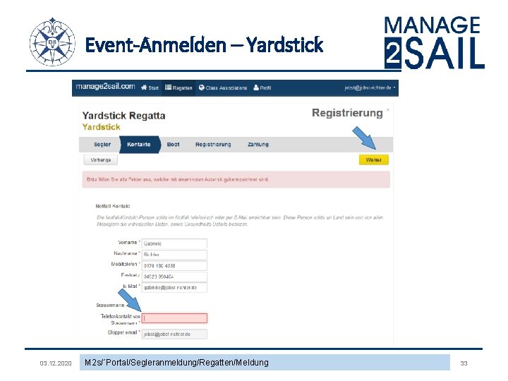 Event-Anmelden – Yardstick 03. 12. 2020 M 2 s/´Portal/Segleranmeldung/Regatten/Meldung 33 