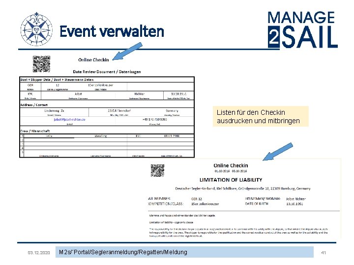 Event verwalten Listen für den Checkin ausdrucken und mitbringen 03. 12. 2020 M 2