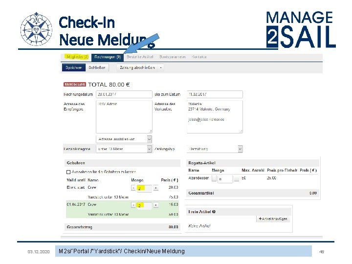 Check-In Neue Meldung 03. 12. 2020 M 2 s/´Portal /"Yardstick"/ Checkin/Neue Meldung 46 