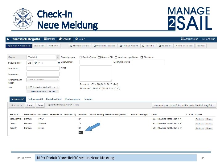 Check-In Neue Meldung 03. 12. 2020 M 2 s/´Portal/"Yardstick"/Checkin/Neue Meldung 50 