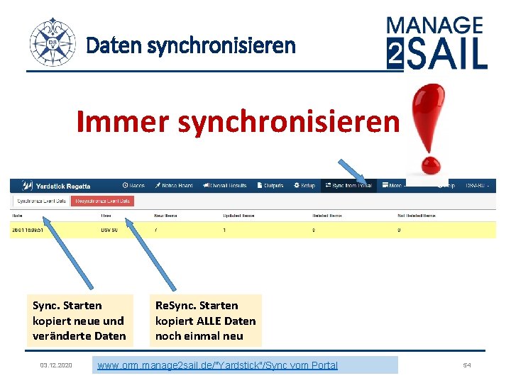 Daten synchronisieren Immer synchronisieren Sync. Starten kopiert neue und veränderte Daten 03. 12. 2020