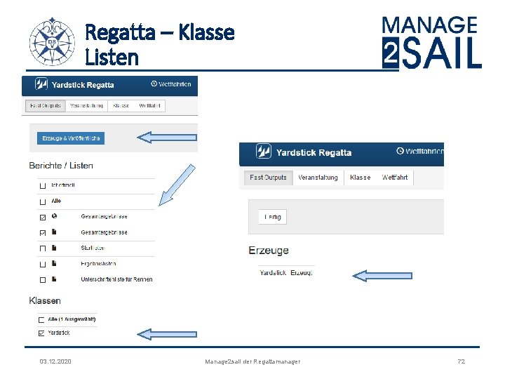 Regatta – Klasse Listen 03. 12. 2020 Manage 2 sail der Regattamanager 72 