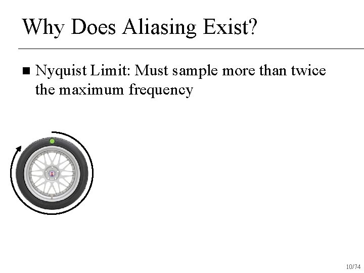 Why Does Aliasing Exist? n Nyquist Limit: Must sample more than twice the maximum