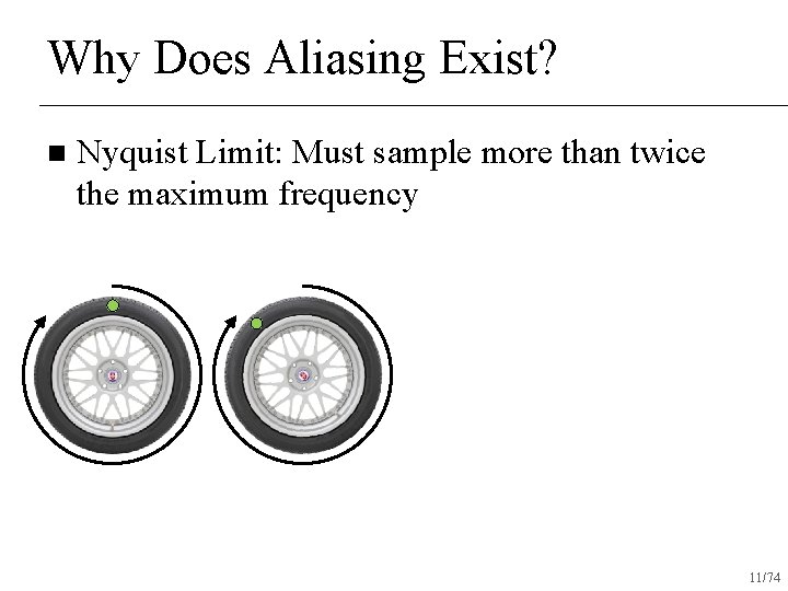 Why Does Aliasing Exist? n Nyquist Limit: Must sample more than twice the maximum