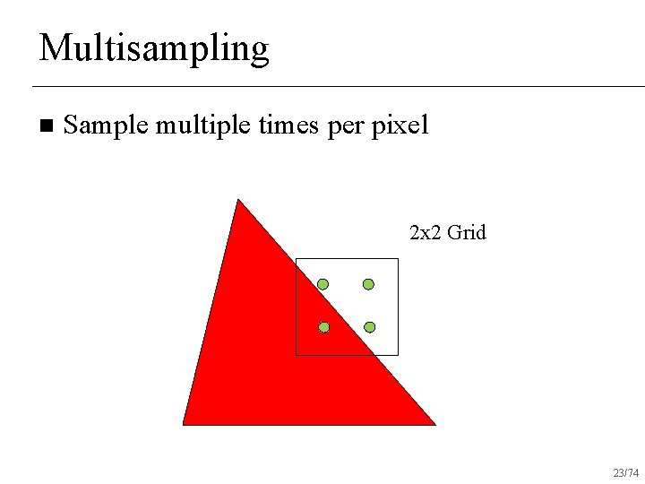 Multisampling n Sample multiple times per pixel 2 x 2 Grid 23/74 