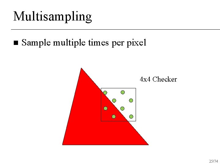 Multisampling n Sample multiple times per pixel 4 x 4 Checker 25/74 