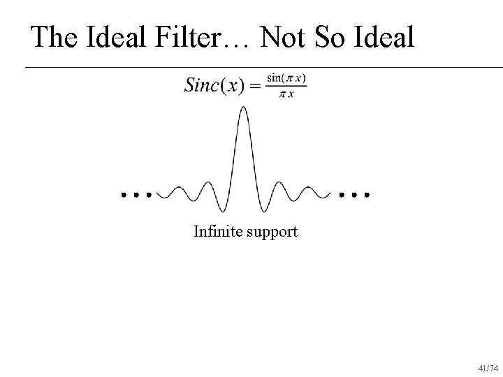 The Ideal Filter… Not So Ideal Infinite support 41/74 