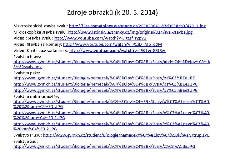Zdroje obrázků (k 20. 5. 2014) Makroskopická stavba svalu: http: //files. somatology. webnode. cz/200000041