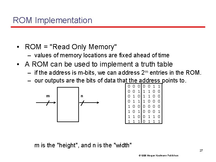 ROM Implementation • ROM = "Read Only Memory" – values of memory locations are