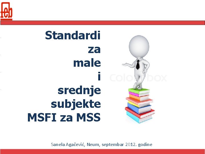 Standardi za male i srednje subjekte MSFI za MSS Sanela Agačević, Neum, septembar 2012.