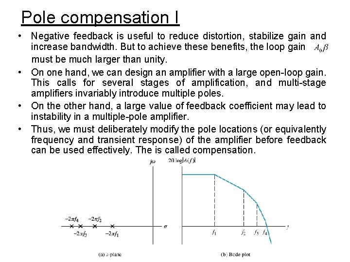 Pole compensation I • Negative feedback is useful to reduce distortion, stabilize gain and