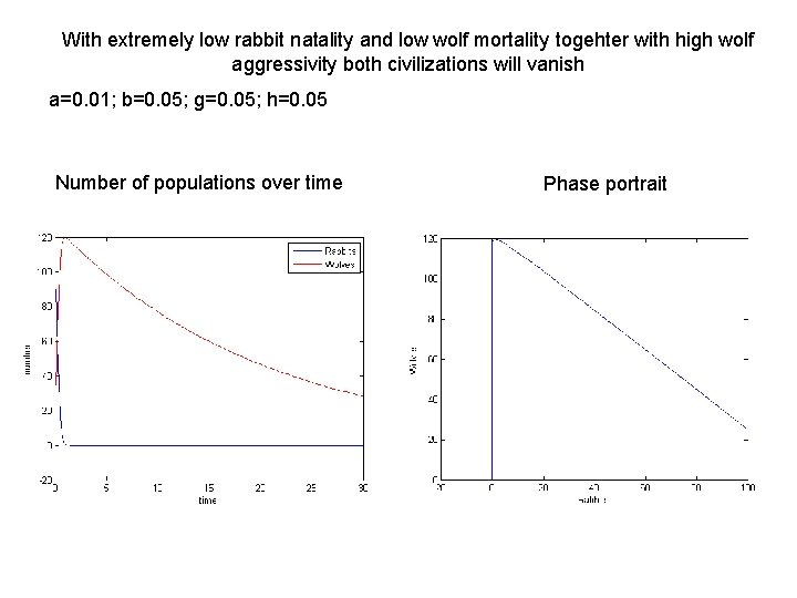 With extremely low rabbit natality and low wolf mortality togehter with high wolf aggressivity