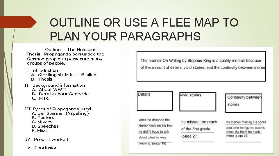 OUTLINE OR USE A FLEE MAP TO PLAN YOUR PARAGRAPHS 