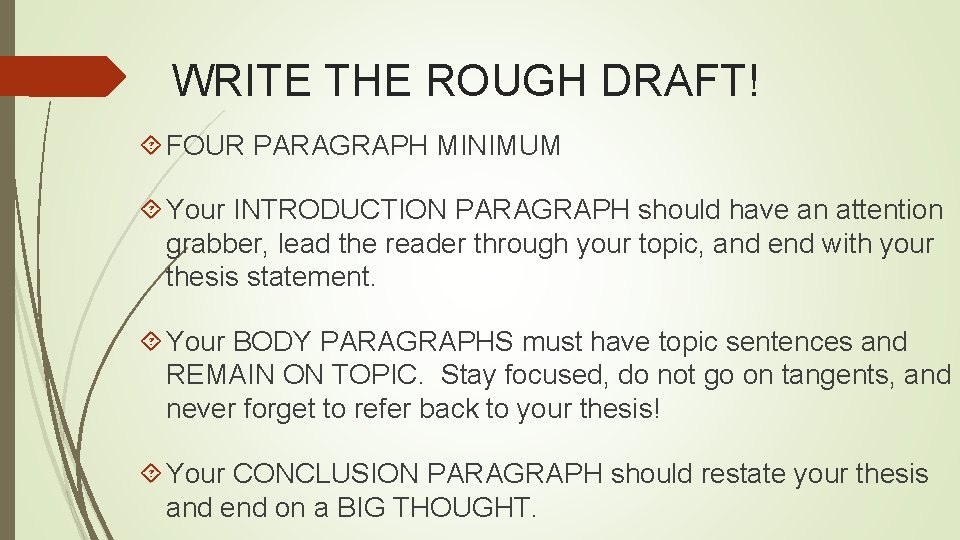 WRITE THE ROUGH DRAFT! FOUR PARAGRAPH MINIMUM Your INTRODUCTION PARAGRAPH should have an attention