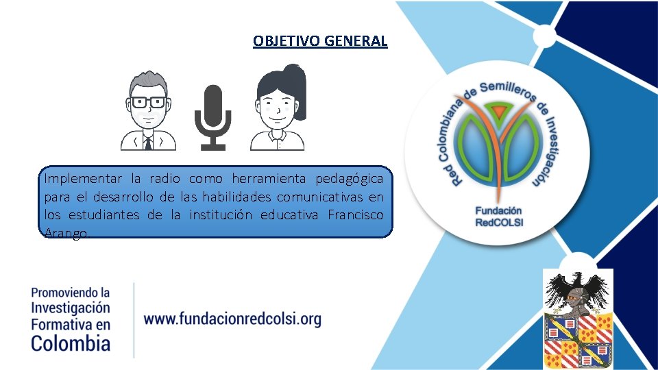 OBJETIVO GENERAL Implementar la radio como herramienta pedagógica para el desarrollo de las habilidades