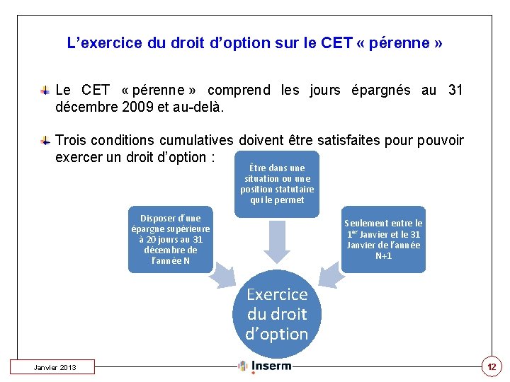 L’exercice du droit d’option sur le CET « pérenne » Le CET « pérenne