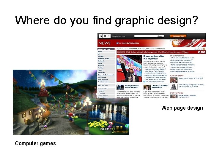 Where do you find graphic design? Web page design Computer games 