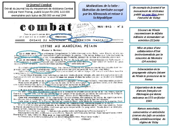 Le journal Combat Extrait du journal issu du mouvement de résistance Combat créé par