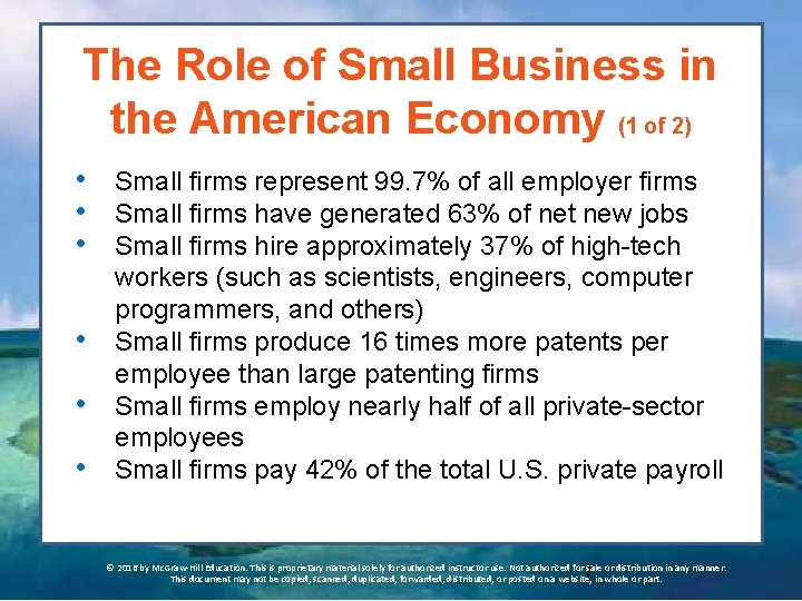 The Role of Small Business in the American Economy (1 of 2) • •