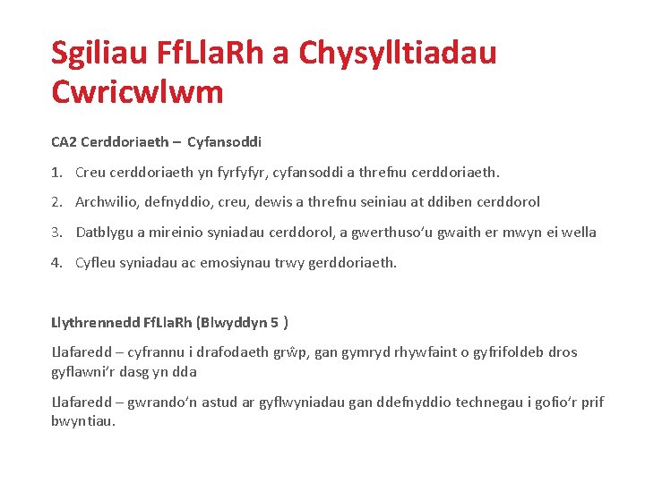 Sgiliau Ff. Lla. Rh a Chysylltiadau Cwricwlwm CA 2 Cerddoriaeth – Cyfansoddi 1. Creu